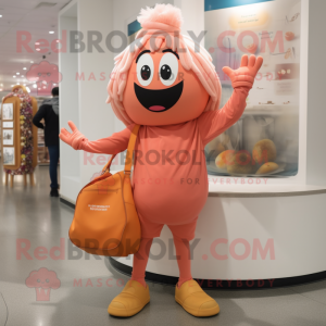Peach Spaghetti mascot costume character dressed with a Jeggings and Tote bags