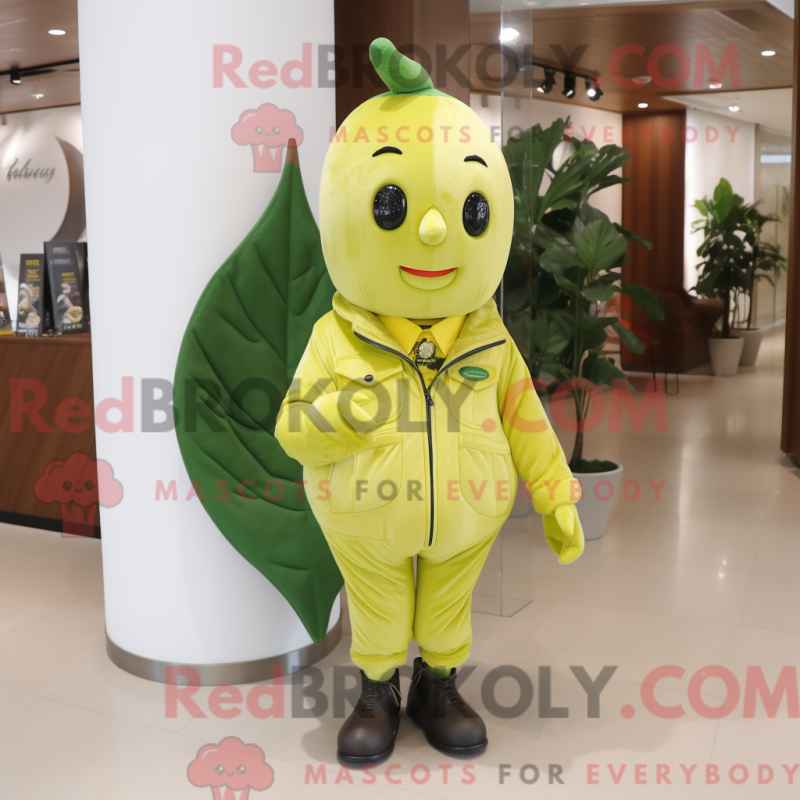 Mascot character of a Olive Banana dressed with a Jacket and Brooches Mascot character of a Olive Banana dressed with a Jacket and Brooches