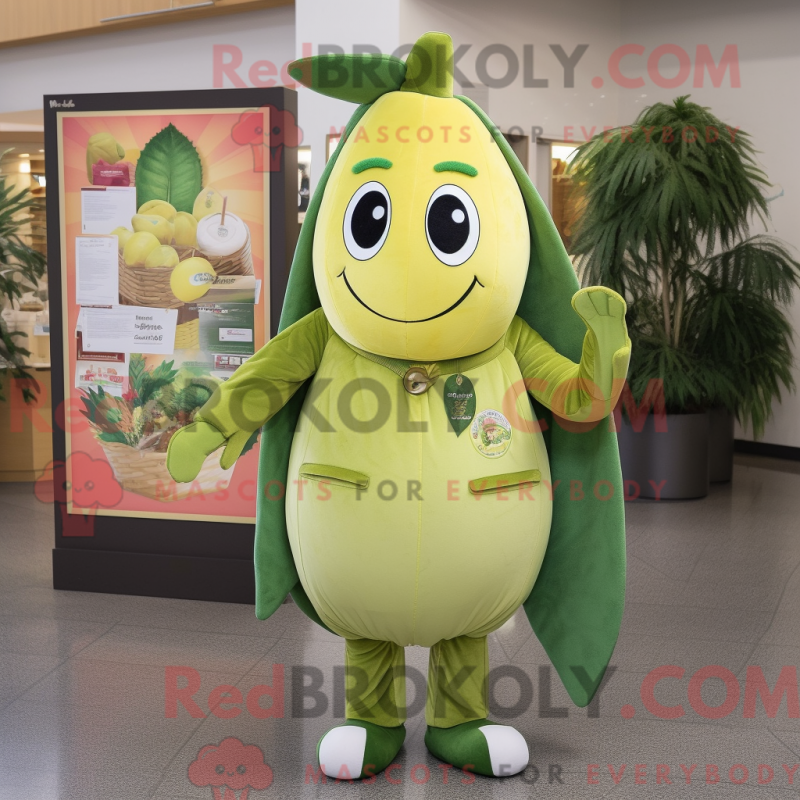 Mascot character of a Olive Banana dressed with a Jacket and Brooches Mascot character of a Olive Banana dressed with a Jacket and Brooches