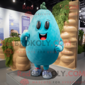 Mascot character of a Cyan Potato dressed with a Yoga Pants and Necklaces