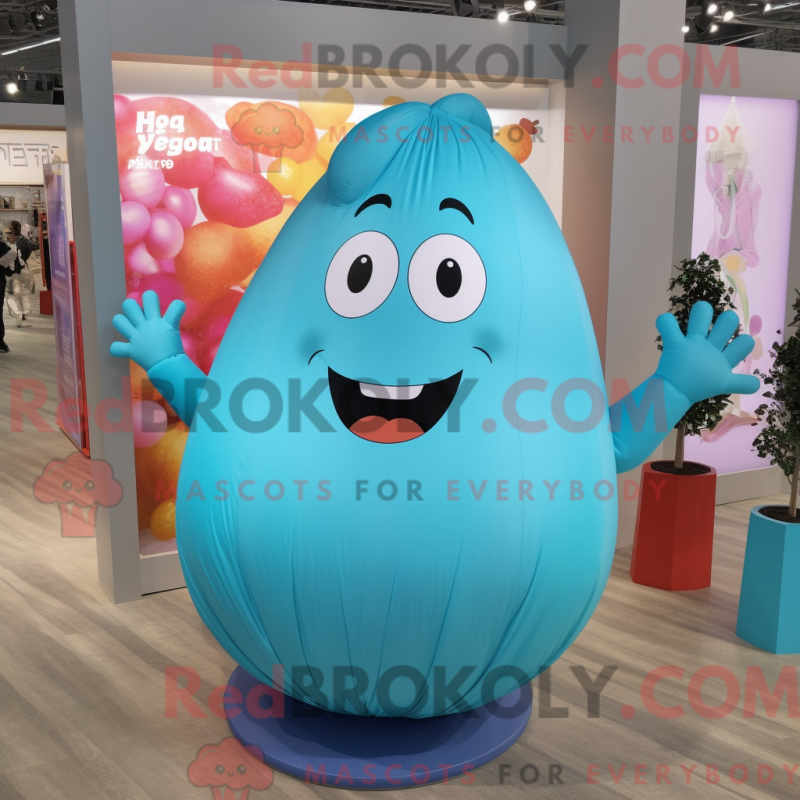 Mascot character of a Cyan Potato dressed with a Yoga Pants and Necklaces