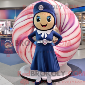 Mascot character of a Navy Donut dressed with a Wrap Skirt and Bracelet watches