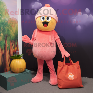 Peach Spaghetti mascot costume character dressed with a Jeggings and Tote bags