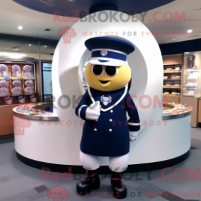 Mascot character of a Navy Donut dressed with a Wrap Skirt and Bracelet watches
