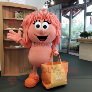 Peach Spaghetti mascot costume character dressed with a Jeggings and Tote bags