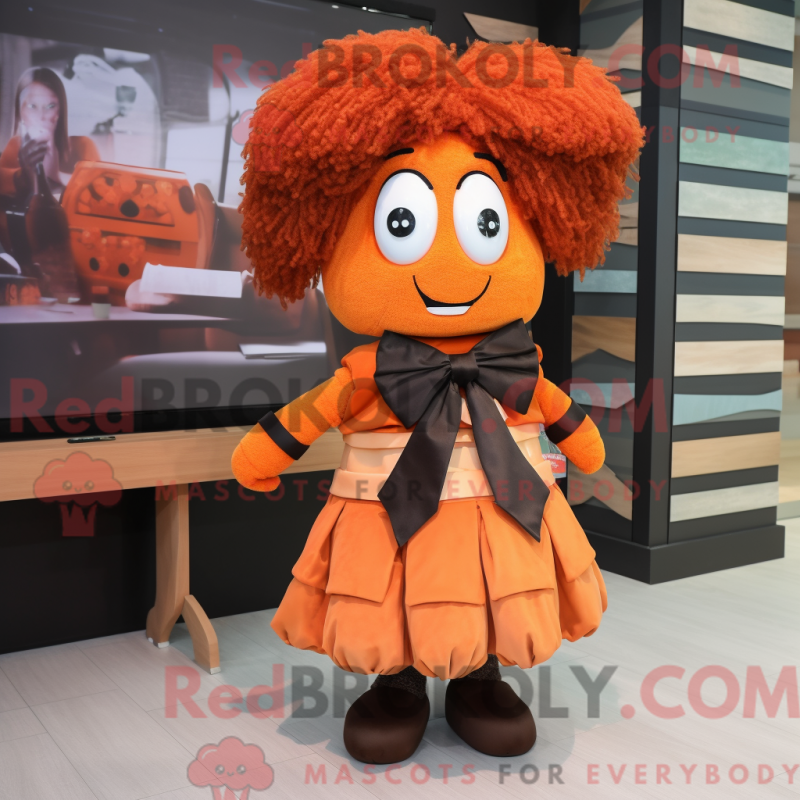 Mascot character of a Rust Shepard'S Pie dressed with a Mini Dress and Bow ties Mascot character of a Rust Shepard'S Pie dressed with a Mini Dress and Bow ties