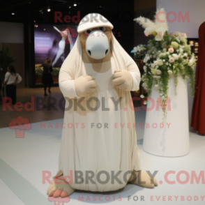 Mascot character of a Walrus dressed with a Wedding Dress and Caps