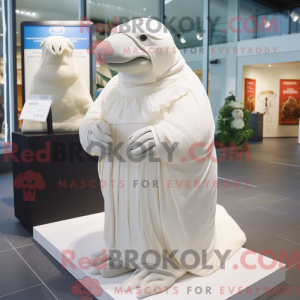 Mascot character of a Walrus dressed with a Wedding Dress and Caps