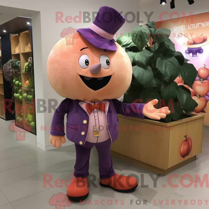 Mascot character of a Peach Grape dressed with a Corduroy Pants and Hairpins Mascot character of a Peach Grape dressed with a Corduroy Pants and Hairpins