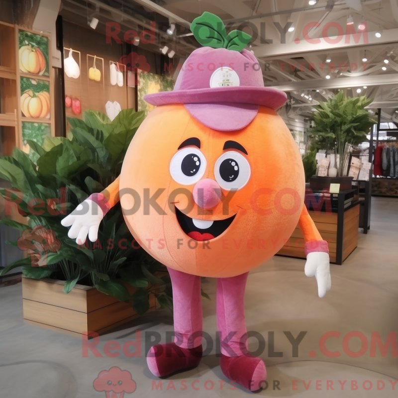 Mascot character of a Peach Grape dressed with a Corduroy Pants and Hairpins Mascot character of a Peach Grape dressed with a Corduroy Pants and Hairpins