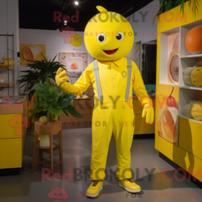 Mascot character of a Lemon Yellow Alliance dressed with a Playsuit and Suspenders