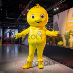 Mascot character of a Lemon Yellow Alliance dressed with a Playsuit and Suspenders
