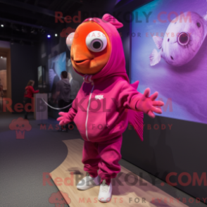 Mascot character of a Magenta Goldfish dressed with a Hoodie and Watches