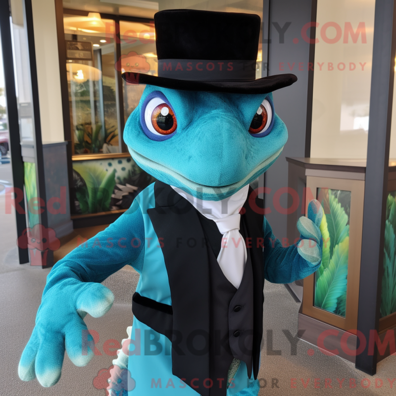 Mascot character of a Turquoise Geckos dressed with a Tuxedo and Scarves Mascot character of a Turquoise Geckos dressed with a Tuxedo and Scarves