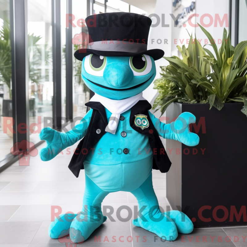 Mascot character of a Turquoise Geckos dressed with a Tuxedo and Scarves Mascot character of a Turquoise Geckos dressed with a Tuxedo and Scarves