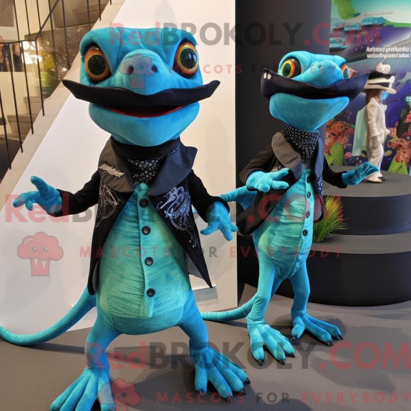 Mascot character of a Turquoise Geckos dressed with a Tuxedo and Scarves Mascot character of a Turquoise Geckos dressed with a Tuxedo and Scarves