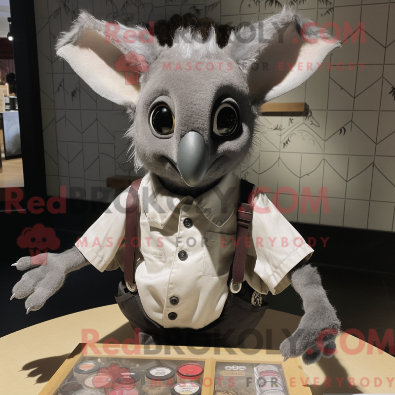 Mascot character of a Silver Fruit Bat dressed with a Oxford Shirt and Coin purses Mascot character of a Silver Fruit Bat dressed with a Oxford Shirt and Coin purses