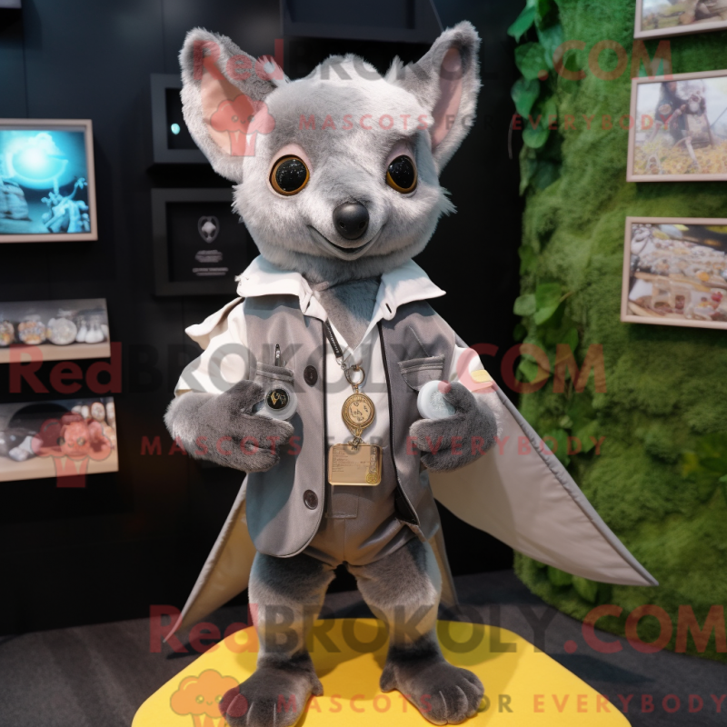 Mascot character of a Silver Fruit Bat dressed with a Oxford Shirt and Coin purses Mascot character of a Silver Fruit Bat dressed with a Oxford Shirt and Coin purses