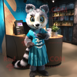 Cyan Civet mascot costume character dressed with a Midi Dress and Wallets