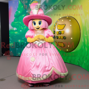Mascot character of a Pink Pot Of Gold dressed with a Ball Gown and Hats