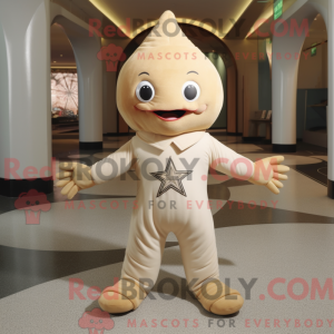 Mascot character of a Beige Starfish dressed with a Rash Guard and Foot pads