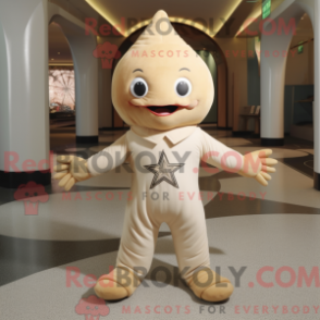 Mascot character of a Beige Starfish dressed with a Rash Guard and Foot pads
