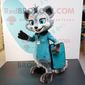 Cyan Civet mascot costume character dressed with a Midi Dress and Wallets