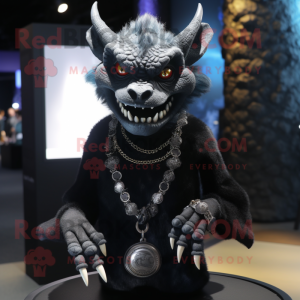 Black Gargoyle mascot costume character dressed with a Turtleneck and Necklaces