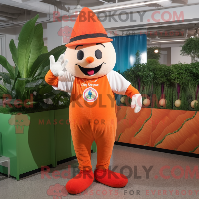 Mascot character of a Peach Carrot dressed with a Baseball Tee and Berets Mascot character of a Peach Carrot dressed with a Baseball Tee and Berets