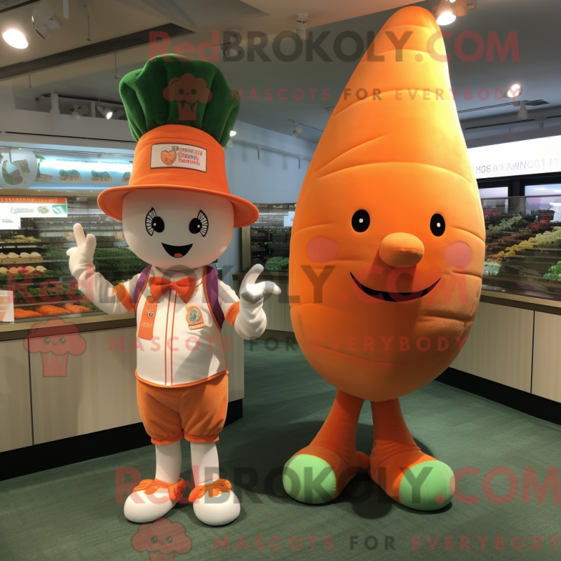 Mascot character of a Peach Carrot dressed with a Baseball Tee and Berets Mascot character of a Peach Carrot dressed with a Baseball Tee and Berets