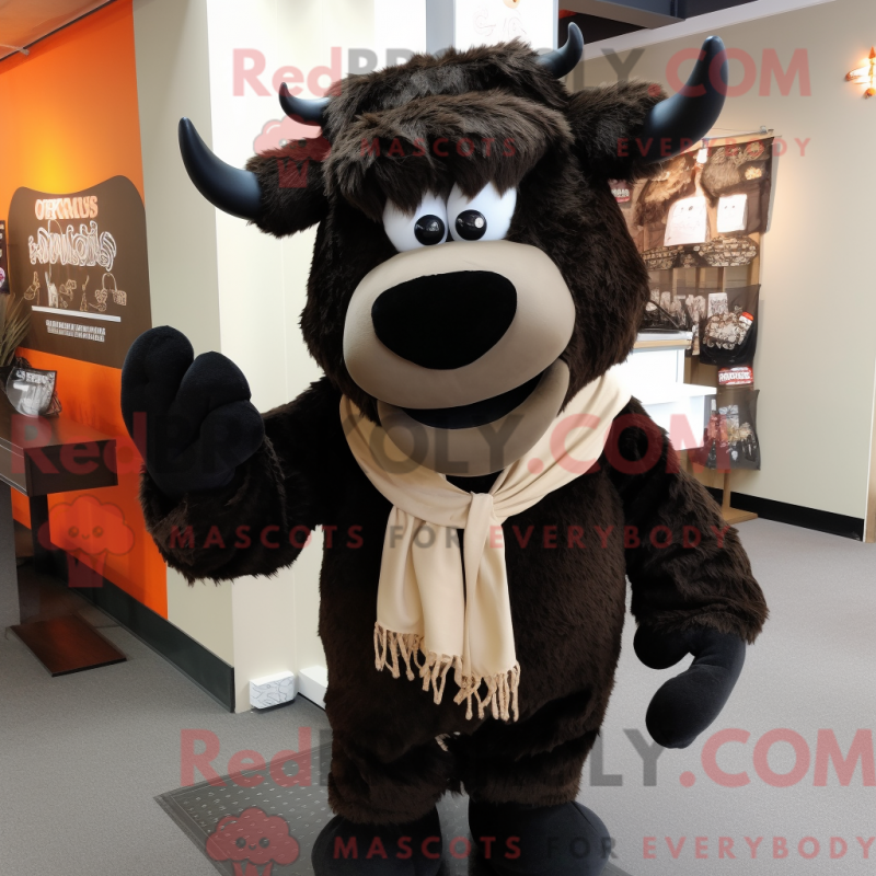Mascot character of a Black Beef Stroganoff dressed with a Corduroy Pants and Scarf clips Mascot character of a Black Beef Stroganoff dressed with a Corduroy Pants and Scarf clips