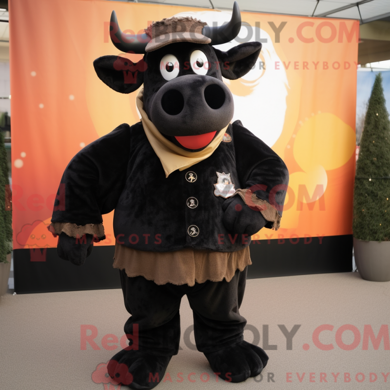 Mascot character of a Black Beef Stroganoff dressed with a Corduroy Pants and Scarf clips Mascot character of a Black Beef Stroganoff dressed with a Corduroy Pants and Scarf clips