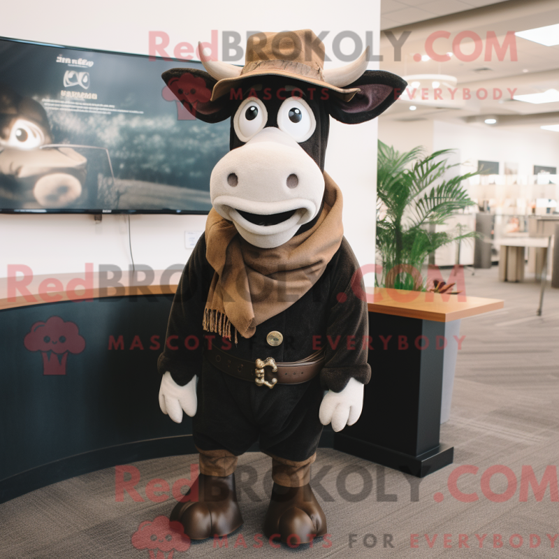 Mascot character of a Black Beef Stroganoff dressed with a Corduroy Pants and Scarf clips Mascot character of a Black Beef Stroganoff dressed with a Corduroy Pants and Scarf clips