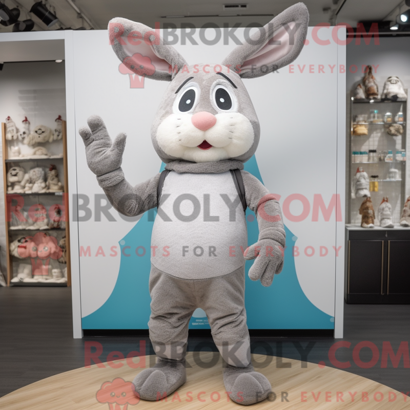 Mascot character of a Gray Rabbit dressed with a Leggings and Foot pads