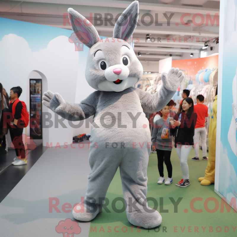 Mascot character of a Gray Rabbit dressed with a Leggings and Foot pads Mascot character of a Gray Rabbit dressed with a Leggings and Foot pads