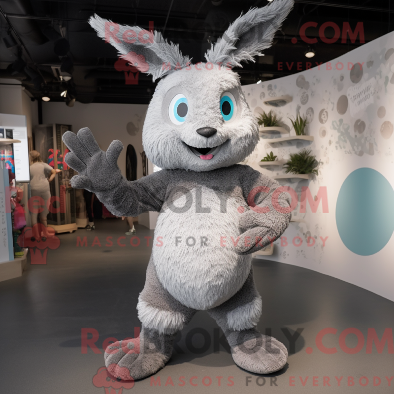 Mascot character of a Gray Rabbit dressed with a Leggings and Foot pads Mascot character of a Gray Rabbit dressed with a Leggings and Foot pads