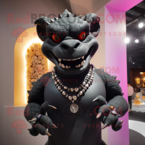 Black Gargoyle mascot costume character dressed with a Turtleneck and Necklaces