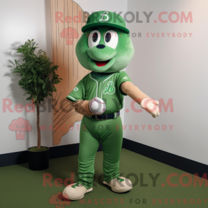 Mascot character of a Green Love Letter dressed with a Baseball Tee and Earrings