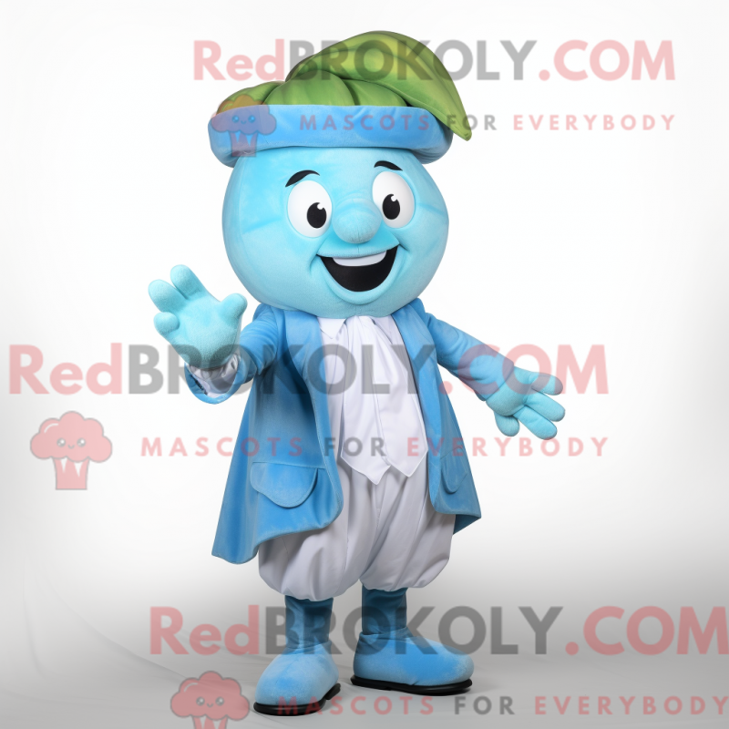 Mascot character of a Sky Blue Melon dressed with a Dress Shirt and Gloves Mascot character of a Sky Blue Melon dressed with a Dress Shirt and Gloves