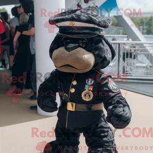 Mascot character of a Black Marine Recon dressed with a Rugby Shirt and Keychains