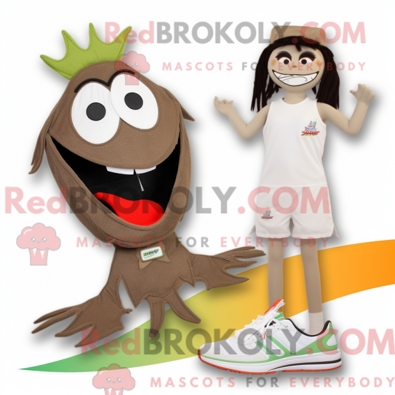 Mascot character of a Tan Aglet dressed with a Bikini and Shoe clips Mascot character of a Tan Aglet dressed with a Bikini and Shoe clips