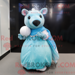 Mascot character of a Cyan Tapir dressed with a Ball Gown and Mittens