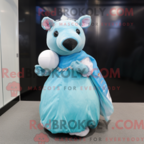 Mascot character of a Cyan Tapir dressed with a Ball Gown and Mittens