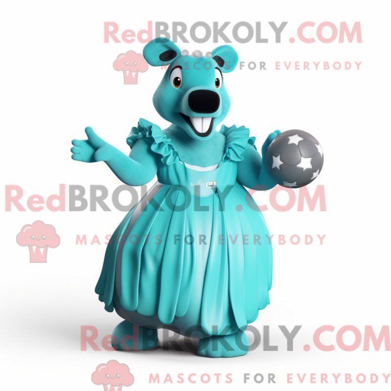 Mascot character of a Cyan Tapir dressed with a Ball Gown and Mittens Mascot character of a Cyan Tapir dressed with a Ball Gown and Mittens