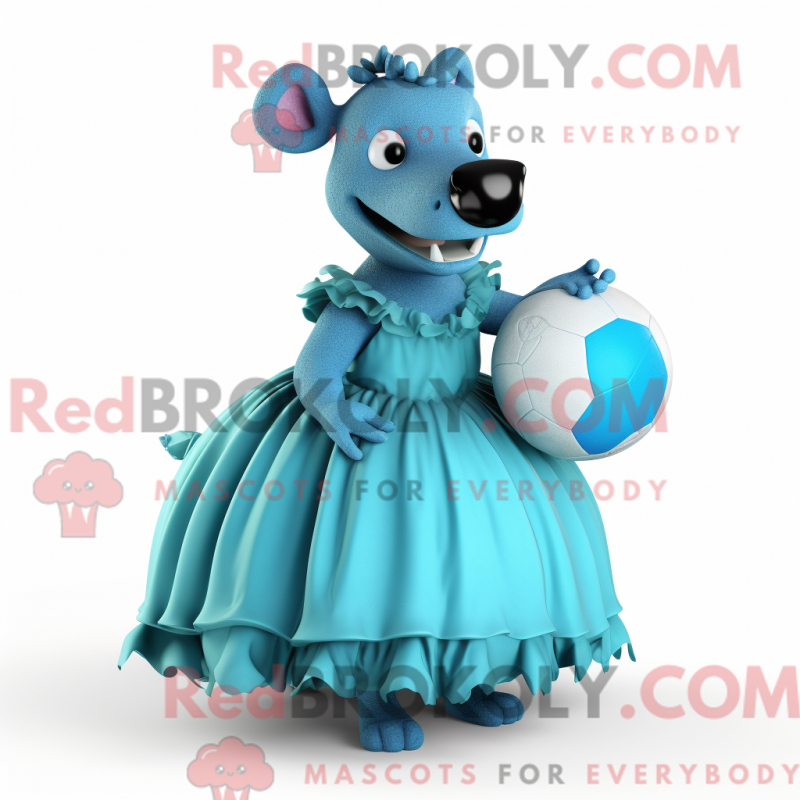 Mascot character of a Cyan Tapir dressed with a Ball Gown and Mittens Mascot character of a Cyan Tapir dressed with a Ball Gown and Mittens