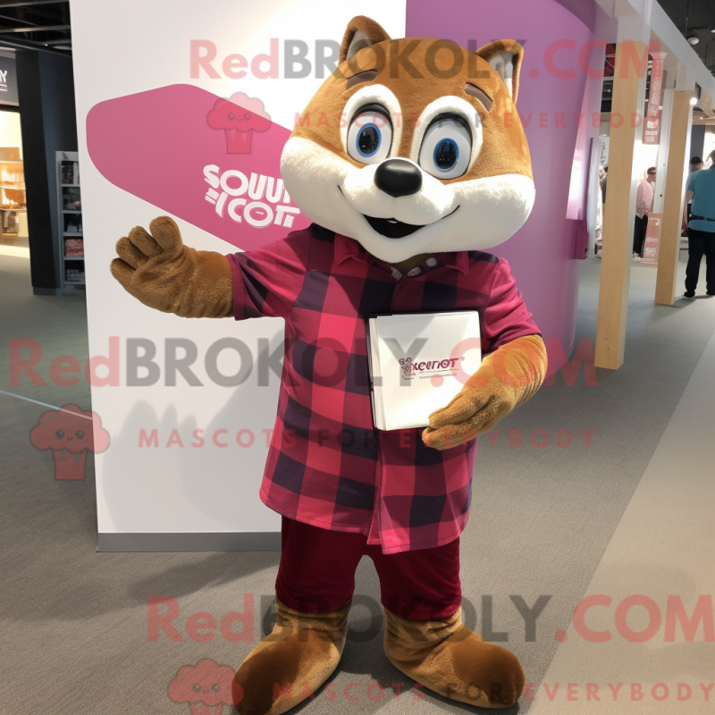 Mascot character of a Magenta Weasel dressed with a Flannel Shirt and Messenger bags Mascot character of a Magenta Weasel dressed with a Flannel Shirt and Messenger bags