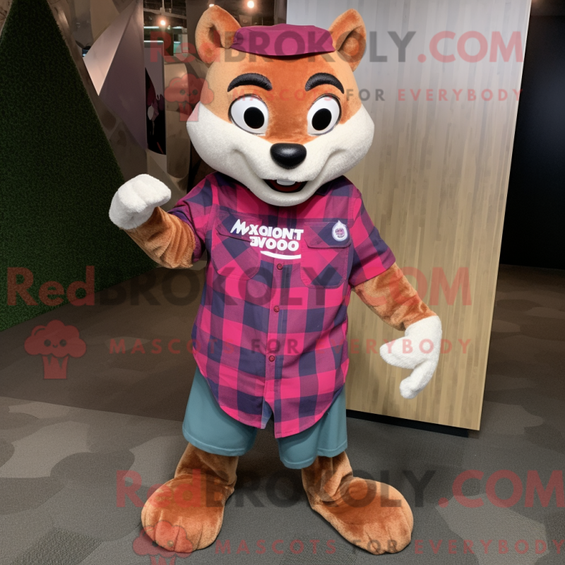 Mascot character of a Magenta Weasel dressed with a Flannel Shirt and Messenger bags Mascot character of a Magenta Weasel dressed with a Flannel Shirt and Messenger bags