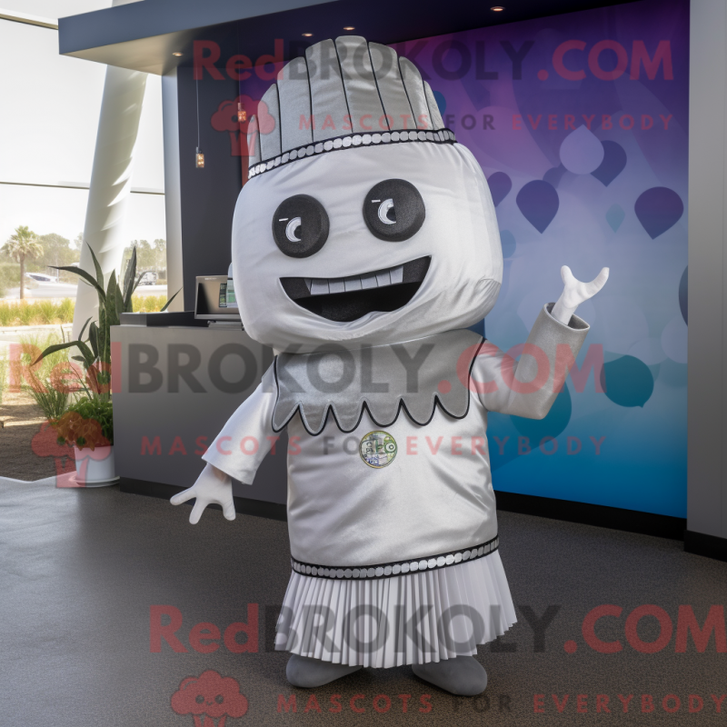 Mascot character of a Silver Tacos dressed with a Pencil Skirt and Keychains Mascot character of a Silver Tacos dressed with a Pencil Skirt and Keychains