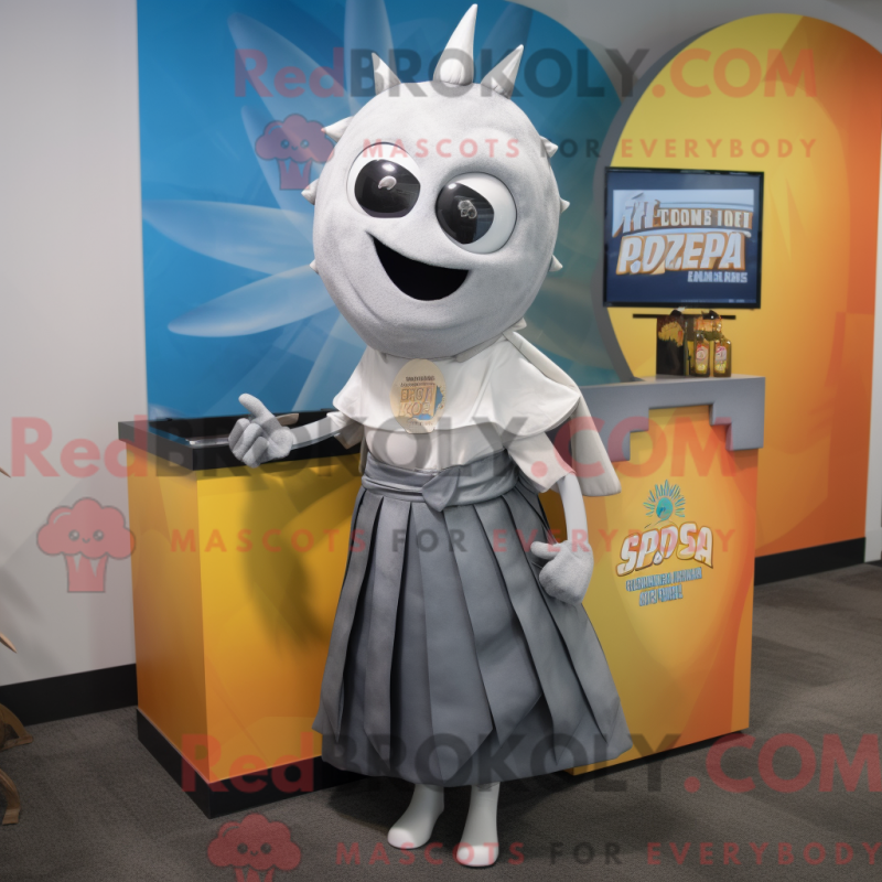 Mascot character of a Silver Tacos dressed with a Pencil Skirt and Keychains Mascot character of a Silver Tacos dressed with a Pencil Skirt and Keychains