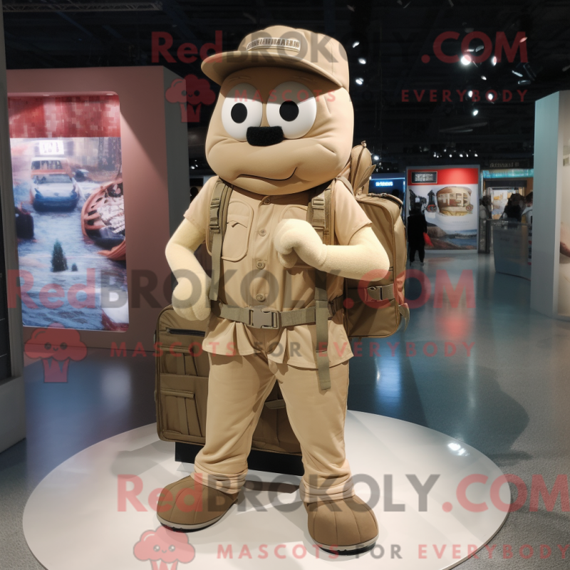 Mascot character of a Beige Wrist Watch dressed with a Cargo Pants and Backpacks Mascot character of a Beige Wrist Watch dressed with a Cargo Pants and Backpacks